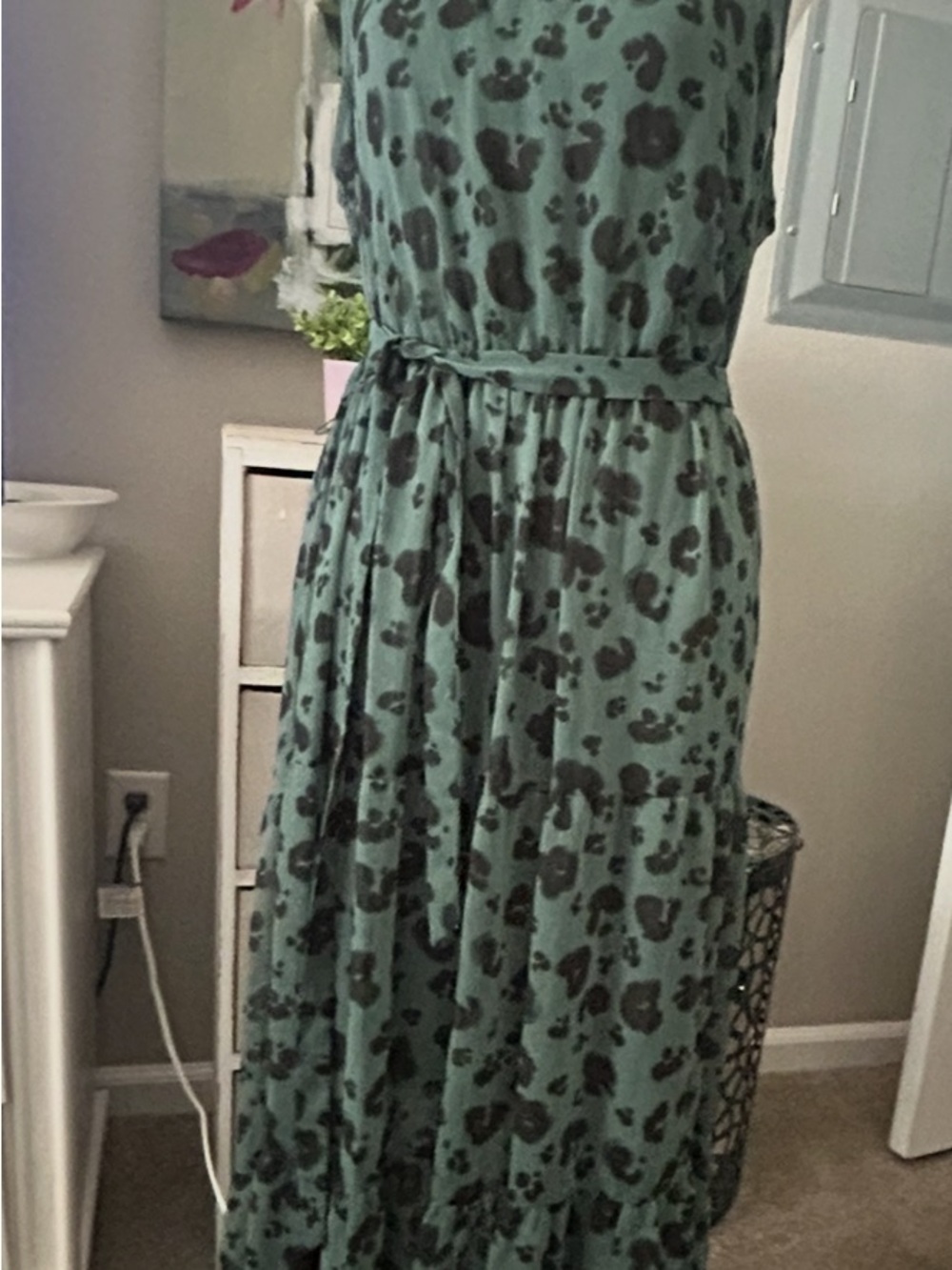 Simply Vera Vera Wang Teal Green Leopard-Print Maxi Dress